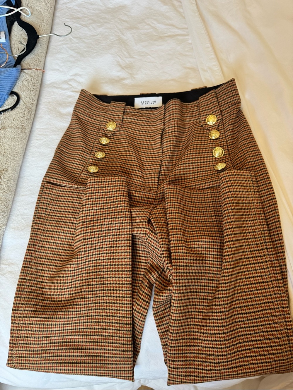 Derek Lam Brown Houndstooth High-Waist Button Front Pants